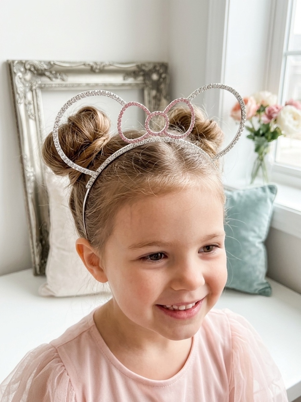 Sparkly Rhinestone Minnie Mouse Ears Headband | Silver & Pink | Kids & Adults
